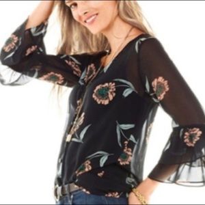 Cabi Blouse/Black/Flowered/Sheer/Flawless/M/Top